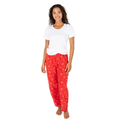 Shop Leveret Christmas Womens Fleece Pajama Pants Snowflake In Red