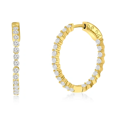 Simona Sterling Silver Or Gold Plated Over Sterling Silver 25mm Inside-outside Round Cz Hoop Earrings In Silver