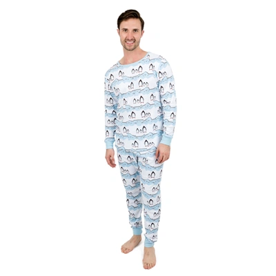 Shop Leveret Christmas Mens Two Piece Cotton Pajamas Penguin In Blue