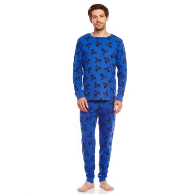 Shop Leveret Mens Two Piece Cotton Pajamas Skulls In Blue