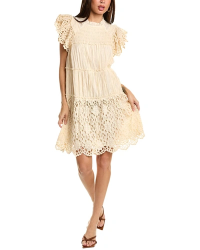 Shop Sea Ny Elise Pleat Eyelet Flutter Sleeve Tunic Mini Dress In White