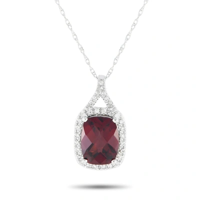 Non Branded Lb Exclusive 14k White Gold 0.13ct Diamond And Garnet Pendant Necklace Pd4-15472wga In White
