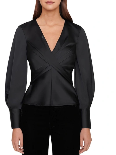 Shop Staud Madison Womens V-neck Cuff Sleeve Blouse In Black