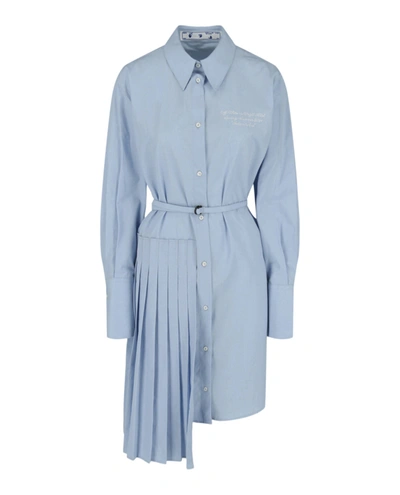 Shop Off-white Plisse Shirt Dress In Blue