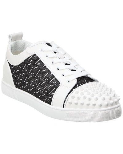 Shop Christian Louboutin Louis Junior Spikes Coated Canvas & Leather Sneaker In White