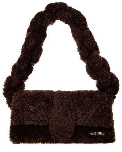 Shop Jacquemus Le Bambidou Shearling Shoulder Bag In Brown