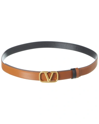 Shop Valentino Vlogo 20mm Reversible Leather Belt In Brown