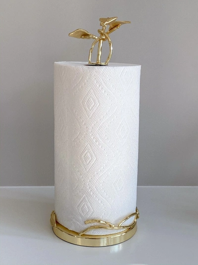 Classic Touch Decor Gold Paper Towel Holder With Leaf Design - 7" Base
