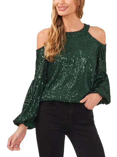 Shop Cece Womens Sequined Cold Shoulder Blouse In Gold