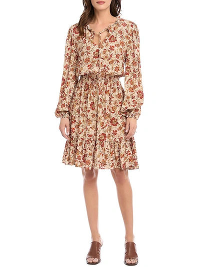 Shop Karen Kane Womens Long Sleeves Floral Fit & Flare Dress In Beige