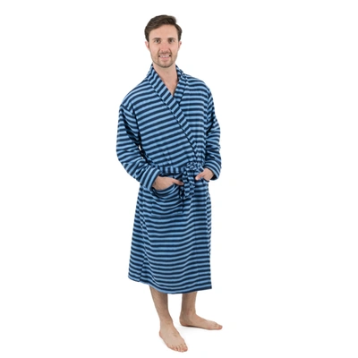 Shop Leveret Mens Fleece Robe Blue And Navy Striped