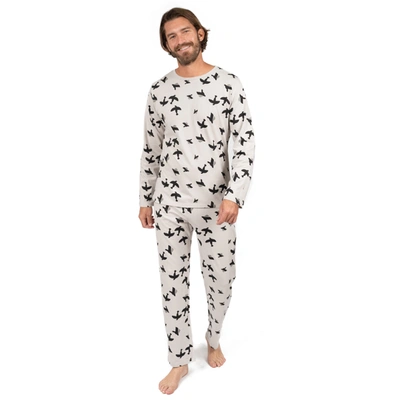 Shop Leveret Mens Two Piece Cotton Loose Fit Pajamas Bird Gray In Grey