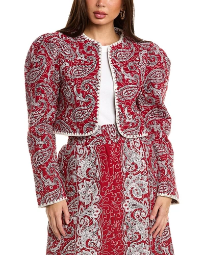 Shop Sea Ny Theodora Paisley Quilted Cropped Jacket In Red