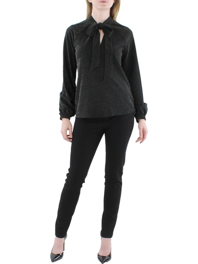 Shop Karl Lagerfeld Womens Metallic Tie Neck Blouse In Black