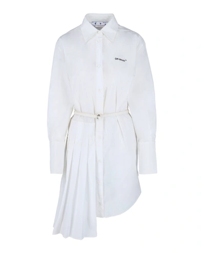 Shop Off-white Plisse Shirt Dress In White