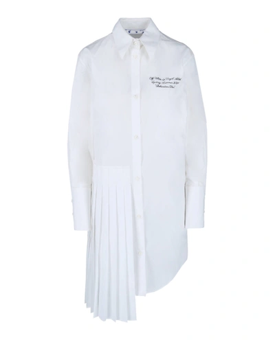 Shop Off-white Plisse Cotton Shirt Dress In White