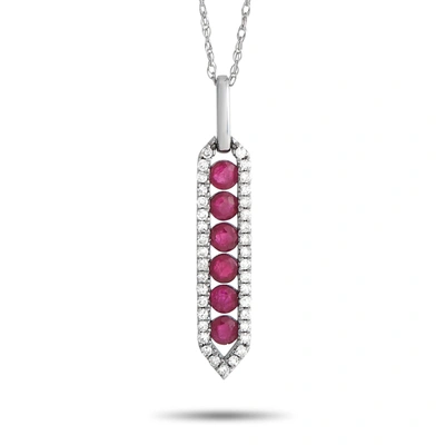 Non Branded Lb Exclusive 14k White Gold 0.16ct Diamond And Ruby Pendant Necklace Pd4-15752wru In White