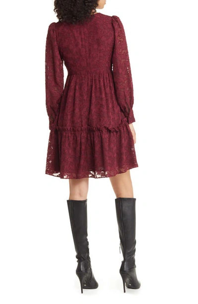 Eliza J Floral Lace Long Sleeve Tiered Dress In Wine