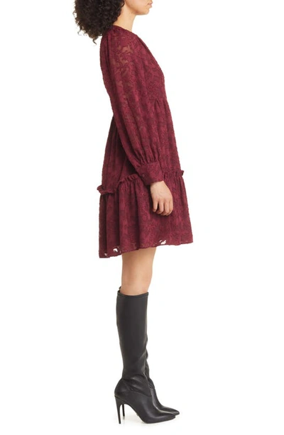 Eliza J Floral Lace Long Sleeve Tiered Dress In Wine