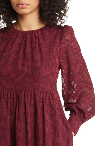 Eliza J Floral Lace Long Sleeve Tiered Dress In Wine