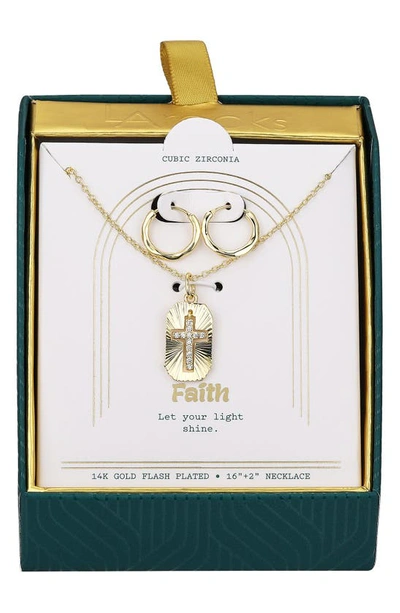 Shop La Rocks 14k Gold Plated Huggie Hoop Earrings & Cz Cross Pendant Necklace Set