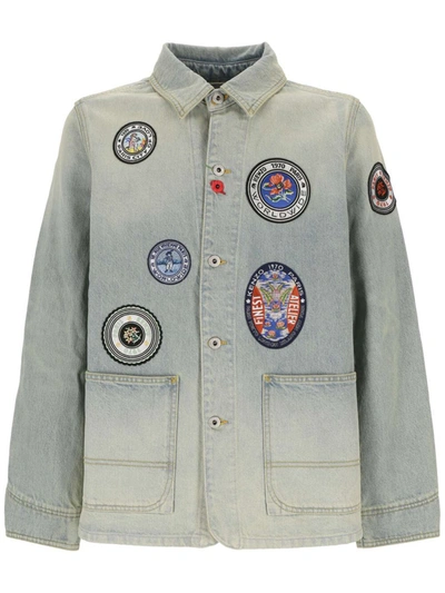 Shop Kenzo Jackets In Medium Stone Blue Denim