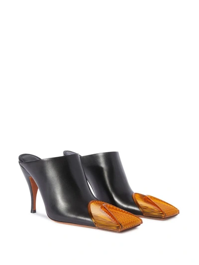 Off-white Leather Lunar Mules With Statement Detail Heel 11 Cm In Black Oran