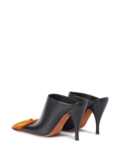 Off-white Leather Lunar Mules With Statement Detail Heel 11 Cm In Black Oran