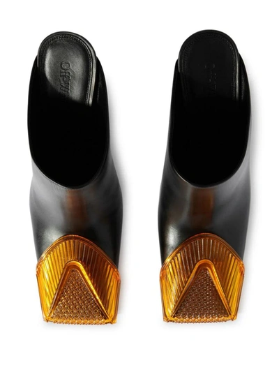 Off-white Leather Lunar Mules With Statement Detail Heel 11 Cm In Black Oran