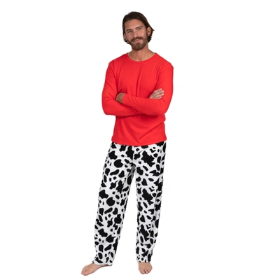 Shop Leveret Mens Cotton Top And Fleece Pant Pajamas Cow Black