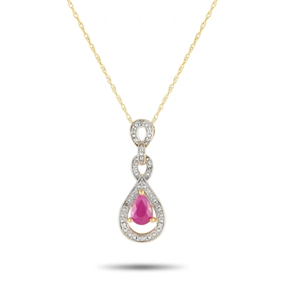 Non Branded Lb Exclusive 14k Yellow Gold 0.08ct Diamond And Ruby Necklace Pd4-16318yru In Gold