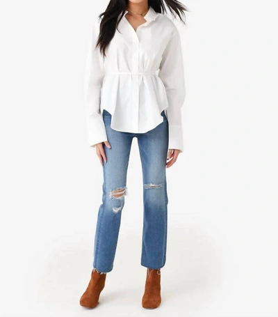 Shop Frame Women's Slit Back Waist Tie Shirt In Blanc In White