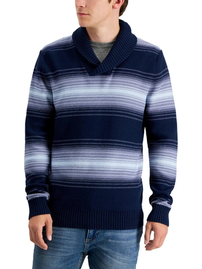 Shop Sun + Stone Mens Shawl Collar Stripe Pullover Sweater In Blue
