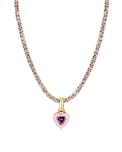 Shop Luv Aj Mini Ballier Necklace With Heart Charm- Pink- Gold