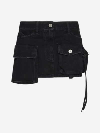 Shop Attico Fay Denim Cargo Miniskirt In Black