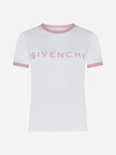 Shop Givenchy Logo Cotton T-shirt In White,pink