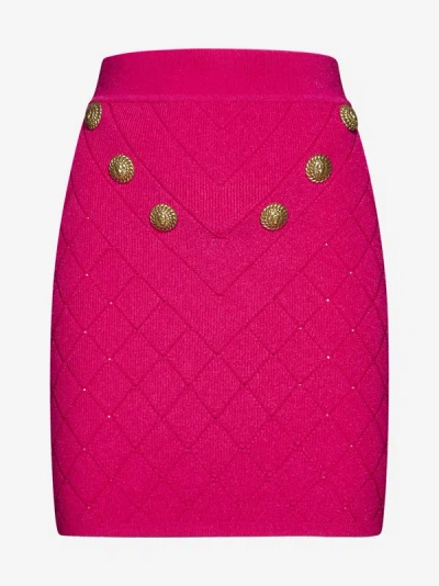 Shop Balmain Viscose-blend Knit Miniskirt In Fuchsia