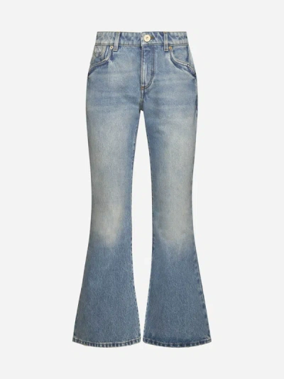 Shop Balmain Western Crop Bootcut Jeans In Blue