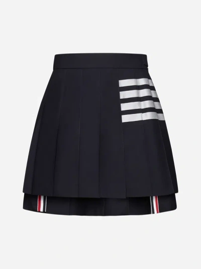 Shop Thom Browne Wool Pleated Miniskirt In Navy