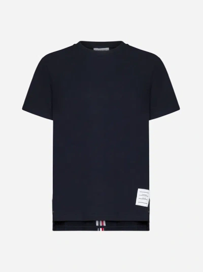 Shop Thom Browne Piquet Cotton T-shirt In Navy