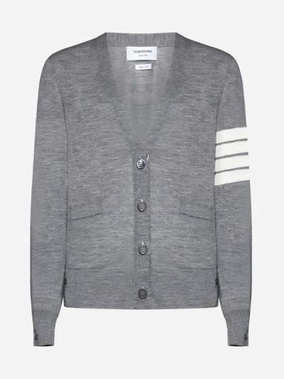 Shop Thom Browne Merino Wool 4-bar Cardigan In Light Grey