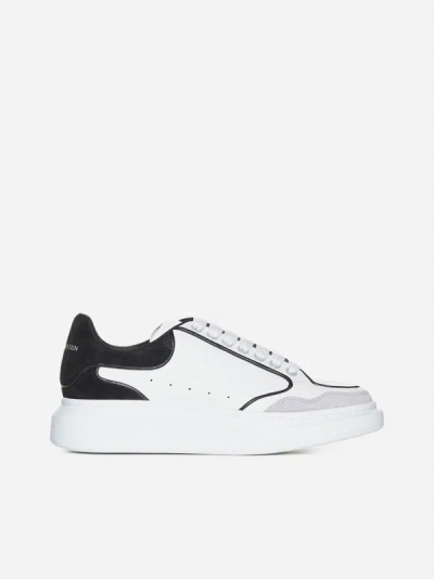 Shop Alexander Mcqueen Oversize Leather And Suede Sneakers In White,luna,black