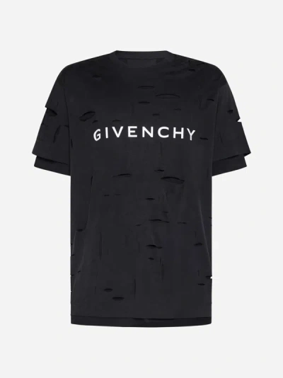 Shop Givenchy Double Layer Oversized Cotton T-shirt In Faded Black