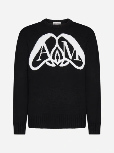 Shop Alexander Mcqueen Seal Logo Cotton Sweatshirt In Black,ivory