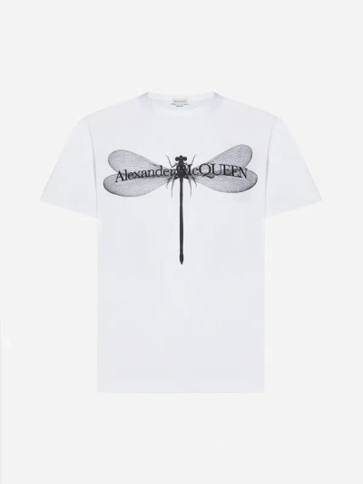 Shop Alexander Mcqueen Logo And Print Cotton T-shirt In White,black