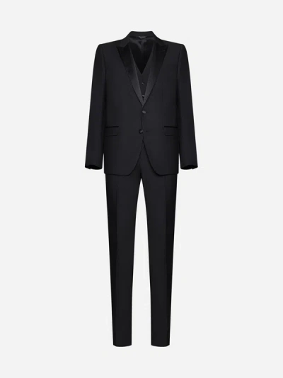 Shop Dolce & Gabbana Wool Three-piece Suit In Black