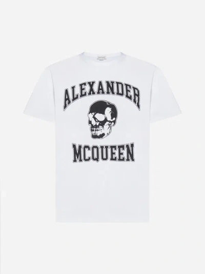 Shop Alexander Mcqueen Logo Print Cotton T-shirt In White,black