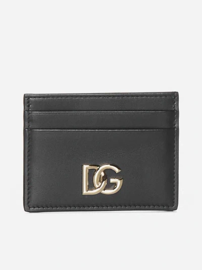 Shop Dolce & Gabbana Dg Plaque Leather Card Holder In Black