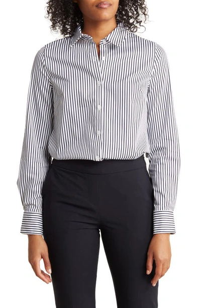 Shop Nordstrom Rack Essential Stripe Poplin Shirt In White- Navy Samba Stripe