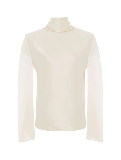 Shop Saint Laurent Blouse With Hooded Back Collar In Silk Crepe Satin In Nude & Neutrals